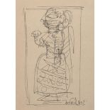 Jamini Roy (Indian, 1887-1972), Untitled sketch, pen on paper, signed lower right, mounted, glazed