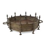 A bronze brazier, India, 18th century, of octagonal form, on eight feet, the decoration with