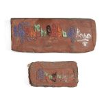 Two moulded stone fragments, Tibet, early 20th century, with typed dedicatory inscription to the