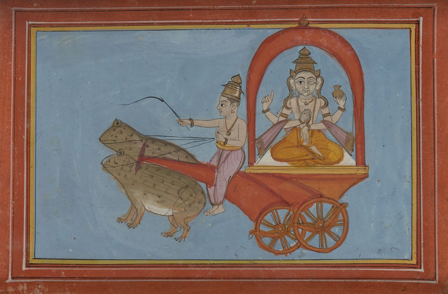Two small Hindu illustrations of a statue of Shiva being driven in a chariot, Rajasthan. early - Image 2 of 3