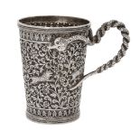 A silver Kutch engraved tankard with snake handle, Kutch, Northwest India, circa 1860, the