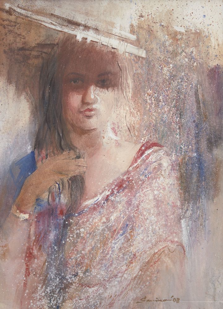 Samiran Chowdhury, Indian, (b. 1963), Untitled, Girl, acrylic on paper, glazed and framed, 74.5 x