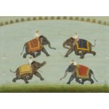 A polo game on elephants, Mughal-style, India, 20th century, opaque pigments on paper heightened