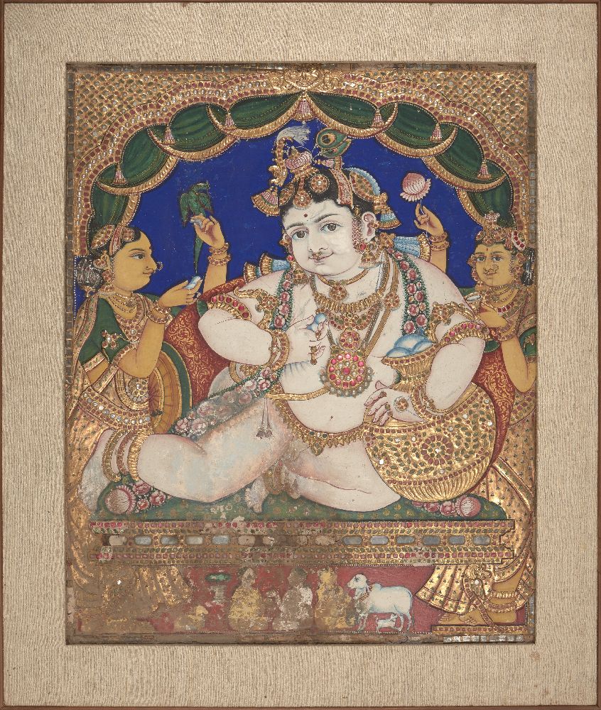 An icon of the child Krishna, Tanjore, South India, late 19th-early 20th century, opaque pigments, - Image 2 of 3