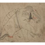 A drawing of a captive elephant, Kotah school, India, circa 1840, pen and gouache on paper,