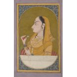 Lady holding a Wine Cup, by a Pahari artist working in the Garhwal style, 1780-1800, opaque