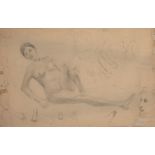 Bikash Bhattacharjee (Indian, 1940-2008), Untitled, reclining woman, pencil drawing on paper, signed