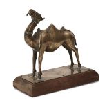 A brass model of a camel, Vizagapatam, India, circa 1800, of a rectangular wooden plinth, shown