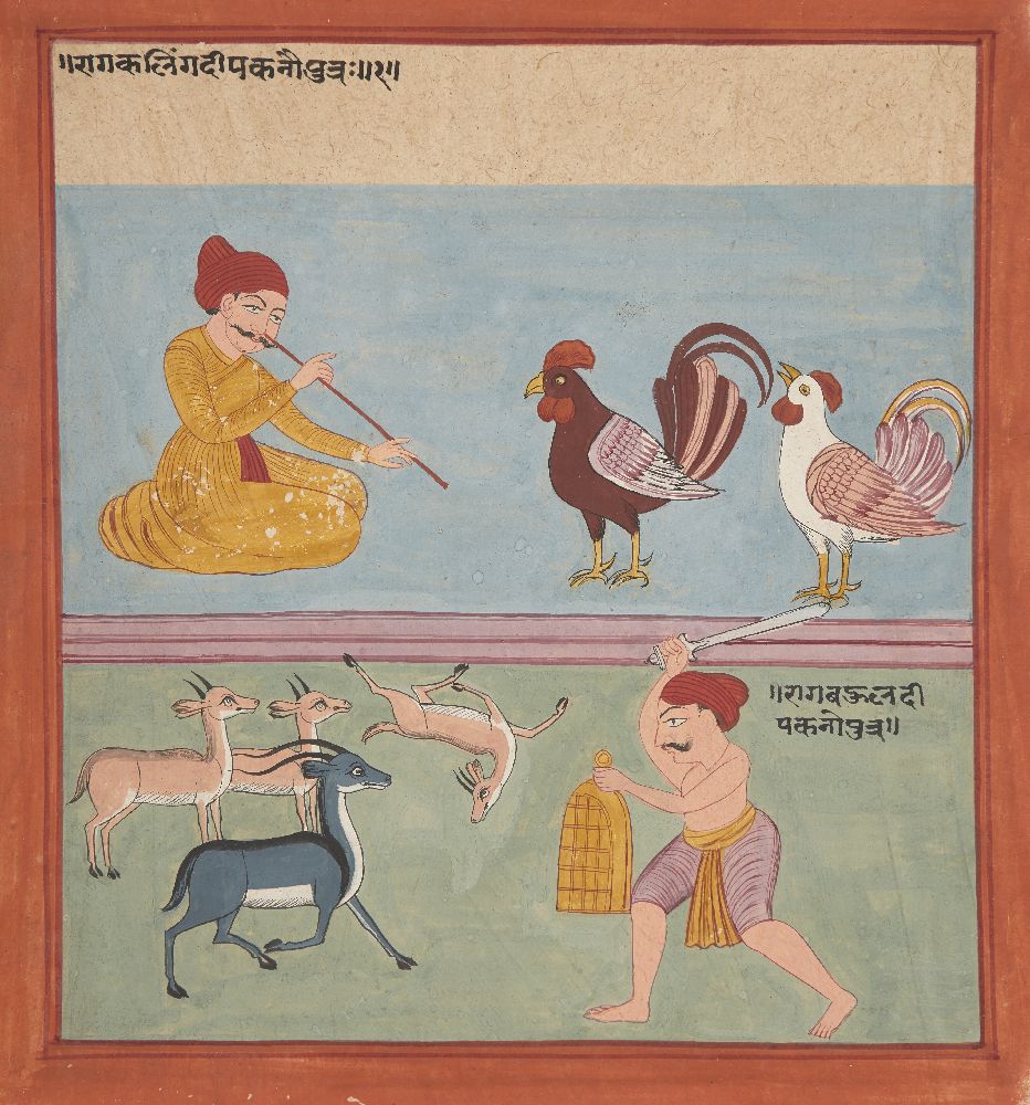 An illustration from an unusual Ragamala Series, India, Gujarat, circa 1800, opaque pigments on