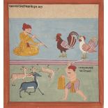 An illustration from an unusual Ragamala Series, India, Gujarat, circa 1800, opaque pigments on