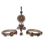 A group of foiled glass white metal jewellery, Rajasthan, India, 20th century, comprising two