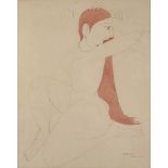 Laxma Goud (Indian b.1940), Untitled, seated female figure, pen and red/brown ink on paper, signed