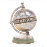 A plated globe desk clock 'The Greenwich Meridian Clock' retailed by Mappin & Webb, 1920s,