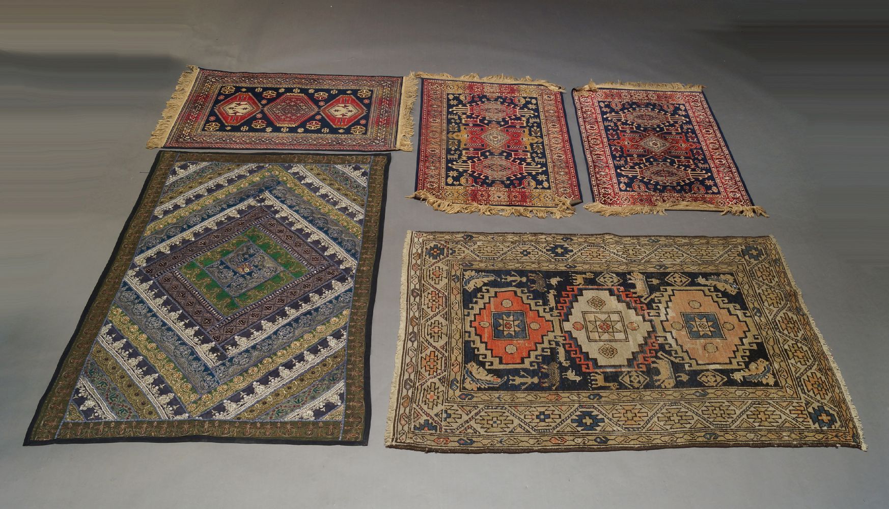 Two Turkish runners, with deep red fields, a pair of rugs with three medallions and two other rugs - Image 2 of 2