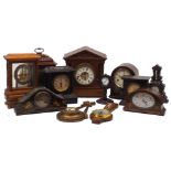 A group of eleven wood mantle clocks and timepieces, late 19th/20th century, including: two