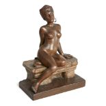 After Emmanuel Villanis, French, 1858-1914, a spelter figure of a Nubian nude slave, modelled seated