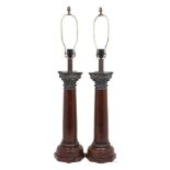A pair of Indian Corinthian bronze and hardwood Corinthian column table lamps, late 20th century,