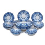 A W. H Grindley blue and white transfer printed porcelain part dinner service, including: five