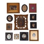 A group of portrait miniatures, 19th century and later, including: water colours, porcelain,