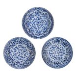 WITHDRAWN. Three Chinese porcelain dishes, Kangxi period, painted in underglaze blue with central