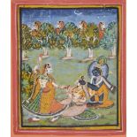 Krishna playing hide and seek with the gopis under a starlit sky, Rajasthan, 19th century, opaque