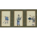 Ten Chinese rice paper paintings, 19th century, four depicting boats, 25cm x 27.5cm, and six