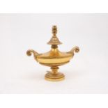 A French style gilt brass urn shaped table lamp, 20th Century, with foliate decoration to the