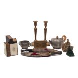 A group of miscellaneous items, to include: a Liberty & Co Tudric Pewter tea pot and sugar bowl, two