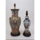 Two Chinese porcelain vases, 19th century, with a Canton porcelain vase painted in famille rose