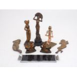 A group of decorative wares, 20th century and later, to include; two figurative bronze bookends,