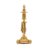 A Neo Classical style ormolu candlestick, early 20th century, with flame-topped snuffer above