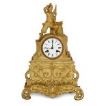 A French ormolu library clock, late 19th century, surmounted with a soldier bearing a flag above