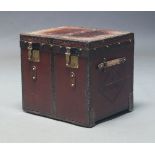 A leather and metal bound trunk by Moritz Madler, Leipzig, early 20th Century, lock covers with