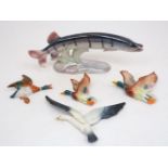 A Collection of ceramic ornaments, late 20th century, including a large pike by Jema Holland,