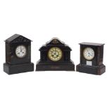 A group of three late Victorian slate and marble mantel clocks, late 19th/early 20th century, each