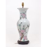 A Chinese style baluster form vase converted to a table lamp, 20th century, the body decorated