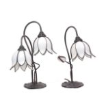 A pair of Art Nouveau style spelter table lamps, late 20th century, modelled as flowering stems with