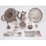 A silver mounted cut glass vanity jar and perfume bottle with pump, London, c.1969, maker DCBs,