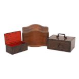 Two polychrome decorated faux walnut steel strong boxes, 20th century, 22cm and 17cm wide;