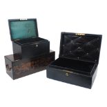 Two black leather wrapped dispatch boxes, 20th Century, including one by Wickwar & Co. for H. M.