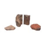 A petrified wood fragment in two pieces, 11cm high, and two further fossilized wood fragments (4)