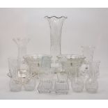 A selection of modern glass wares, to include a large cut glass vase, with scalloped rim, press-