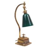 An English brass desk lamp, c.1930/40, with adjustable green glass shade, 45cm highPlease refer to