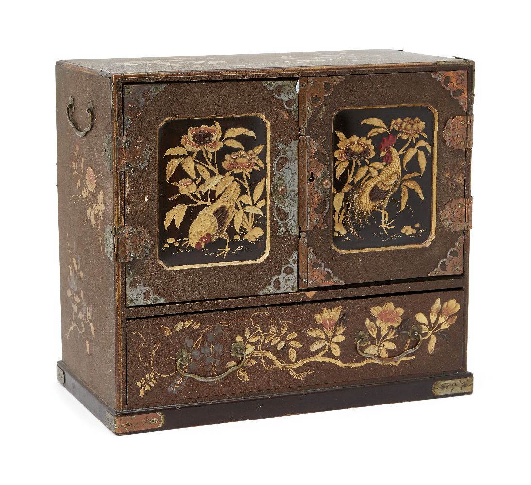 A Japanese table top shodana cabinet, Meiji period, comprised of one large base drawer, and six - Image 2 of 2