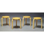 After Alvar Aalto, a set of four 'model 60' style birch stools, c.1970, 44cm high, 35cm diameter (4)