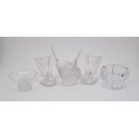 A group of modern glass, late 20th century to include; Lalique 'Hirondelle' bookends originally