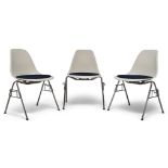 After Charles and Ray Eames (American), a set of three 'Plastic DSS' side chairs together with a set