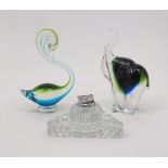 Two Murano glass stylised animals, 20th century, one depicting a swan, the other an elephant, 22.5cm
