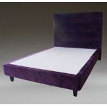 A contemporary purple velvet upholstered double bed, of recent manufacture, with button back