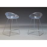 Pedrali, a pair of 'Gliss 902' bar stools, c.2000, with clear polycarbonate seats, on chromed